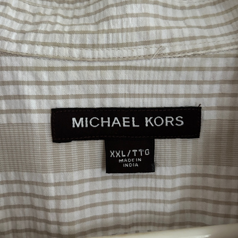 Michael Kors XXL Mens Tan stripe seersucker button down - Picture 3 of 5